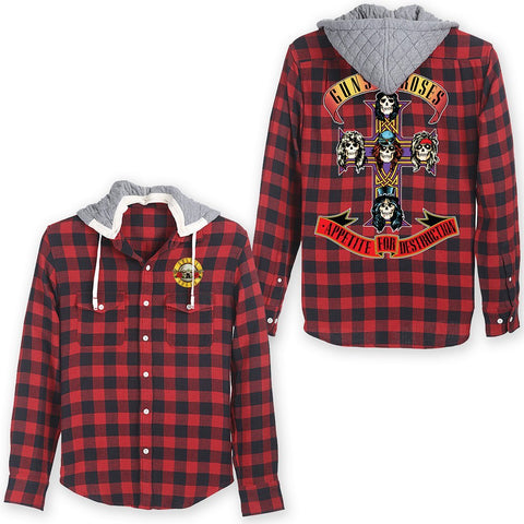 Guns N' Roses Cross Red/Blue Flannel W Hood - QKYPD