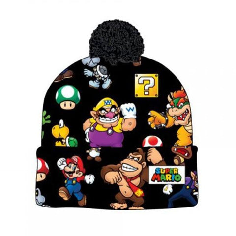 Super Mario Bros. Sublimated Print Cuff Knit With Pom Beanie - QKYPD
